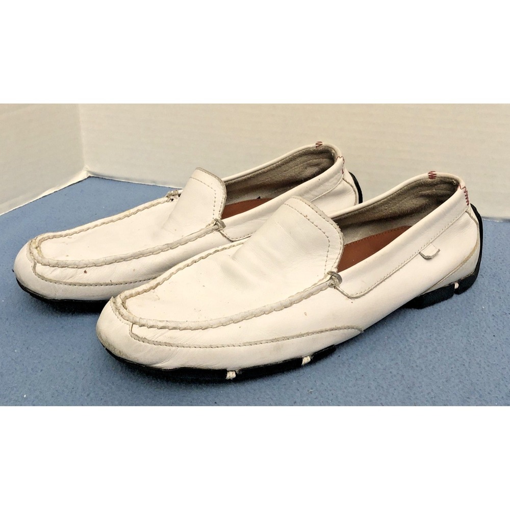 Tommy Hilfiger Men's White Leather Driving Style Square Toe Slip-Ons -‎ Sz 9.5 M